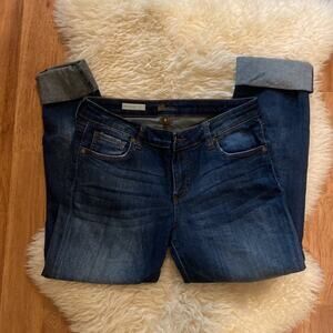 Kut From The Kloth Straight Leg Cropped Cuffed Hem Dark Blue Jeans EUC Sz 6